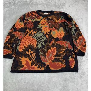 Vintage 90s Flower Knit Pullover Sweater Women's Size Large Brown
